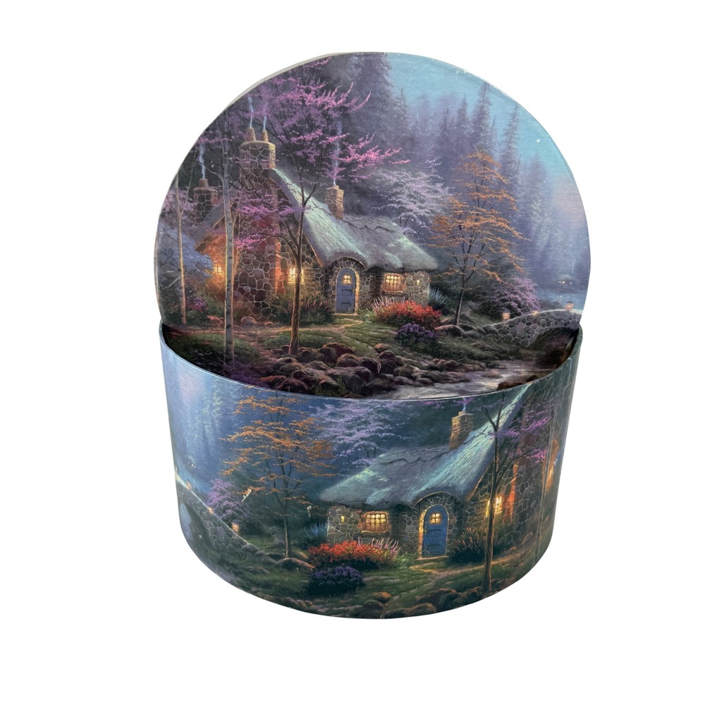 VTG Thomas Kinkade Round Gift Box OS Multicolor Excellent Cottagecore Art Decor